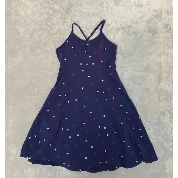 Old Navy Girl's Navy Blue Stars Print Swing Sundress Size XL (14) Cross Strap