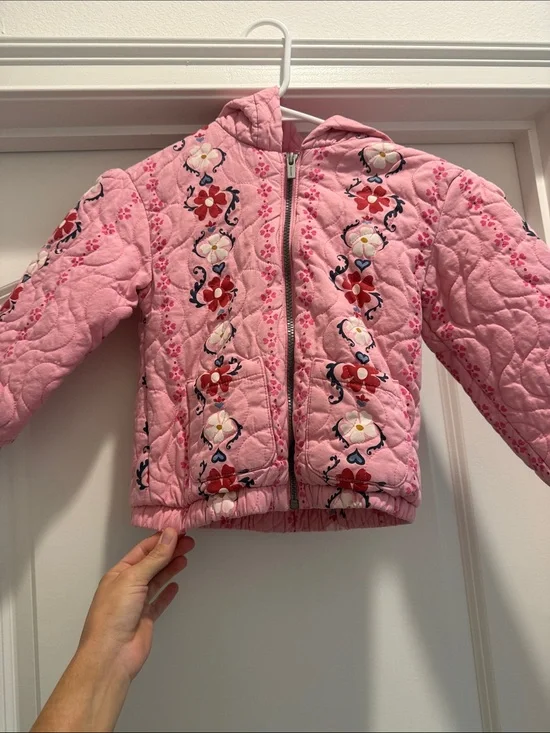 Old Navy Pink Quilted Floral Hooded Puffer Jacket