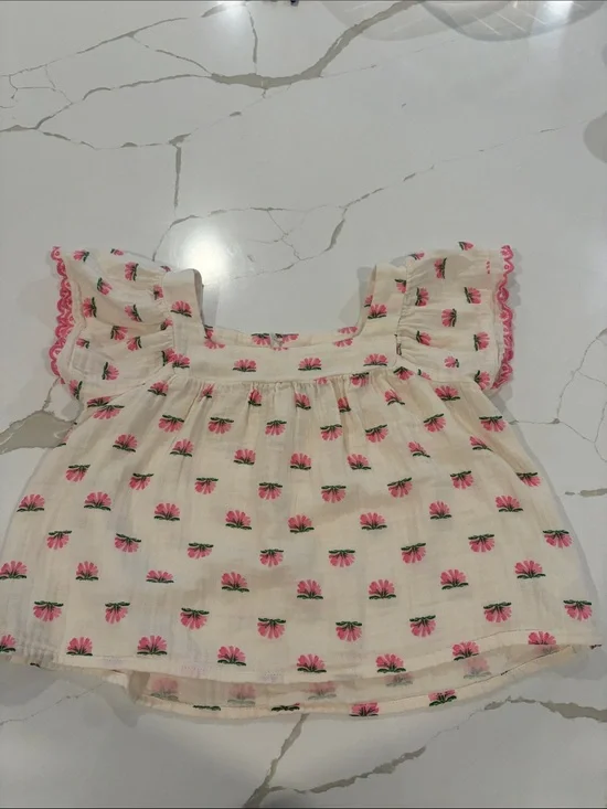 Old Navy Cream Top with Pink Floral Print