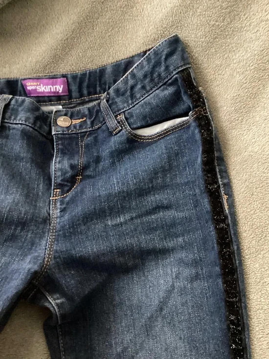 Old Navy Girl Skinny Jeans Size 14 Adjustable Waist Black Sparkle Border