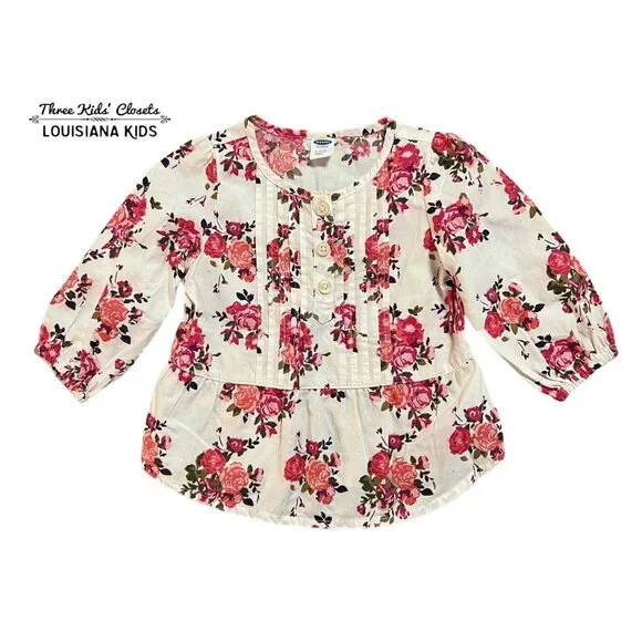 Old Navy 6-12m Floral Rose Print Peplum Blouse