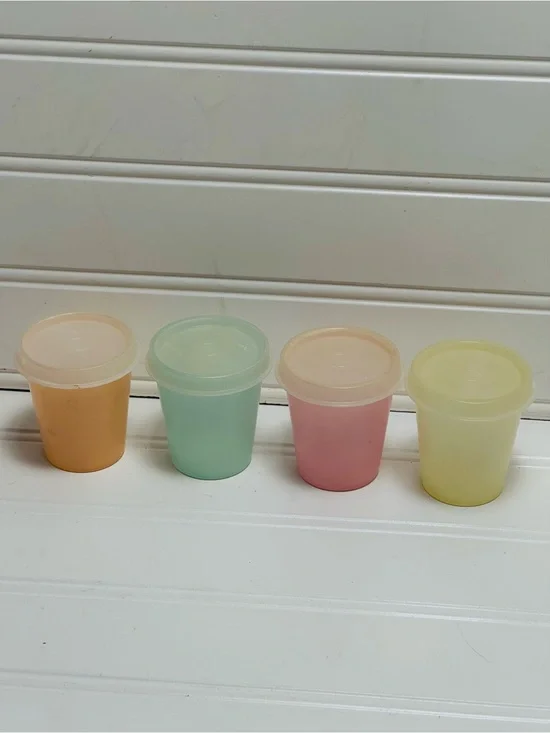 Vintage Tupperware Mini Containers (Set of 4) Pastel Colors Clear Plastic Lids