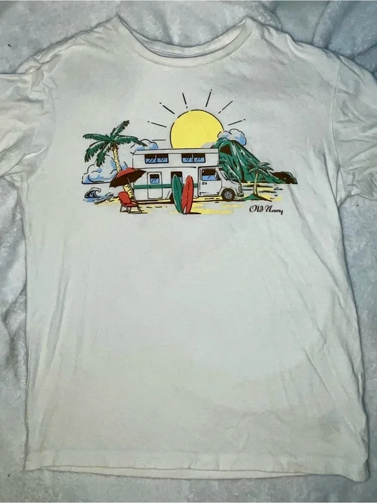 Old Navy White Tee with Navy Logo Print