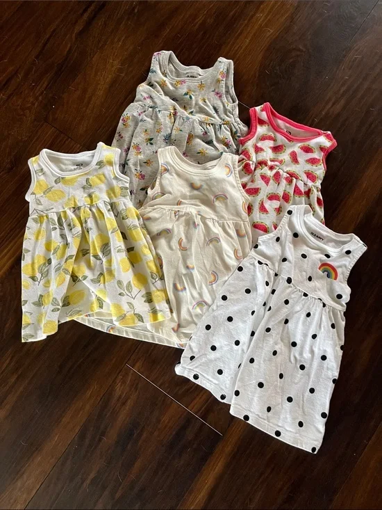 Baby girl Sleeveless Cotton Dress - Polka Dot White with Rainbow Accent 3-6 mont