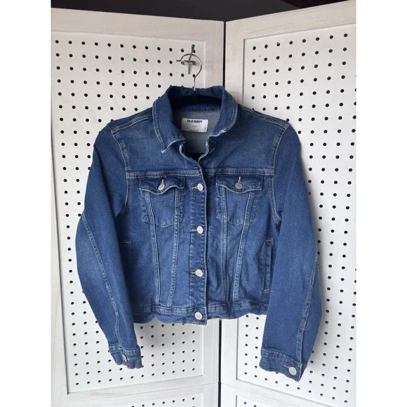 Old Navy‎ Girls 10-12 Denim Jean Jacket Button Front Cotton Stretch Blue