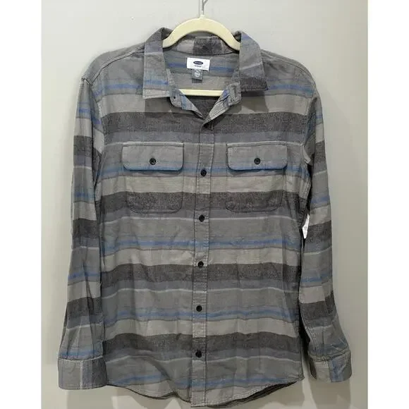 Old Navy Boys Size XXL (18)Blue Grey Plaid Soft-Brushed Flannel Pocket Shirt NWT
