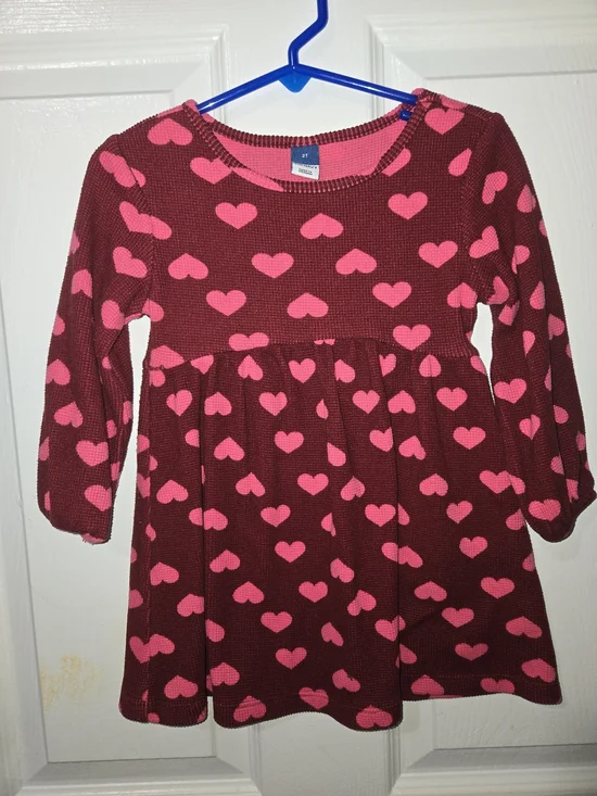 Old Navy Maroon Dress with Pink Heart Print