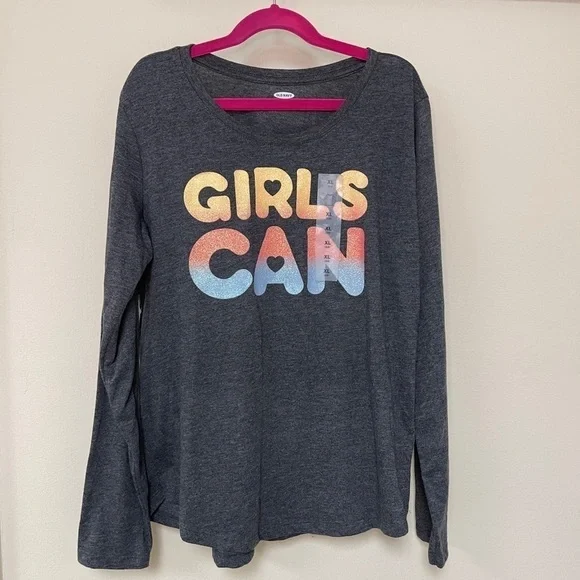 ⚡️3/$20⚡️Old Navy: NWT Girl’s Long Sleeve 'Girls Can' Tee, Size XL (14)