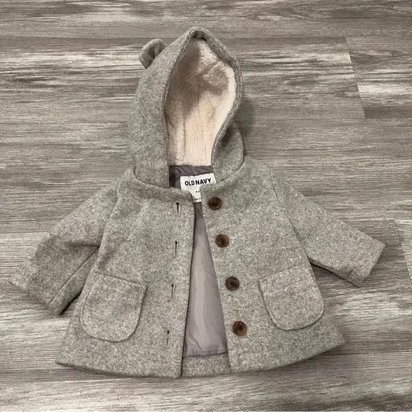 Old navy infant Pea Coat Size 0-3‎ months Gray lined hood