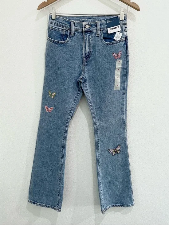 Old Navy Butterfly Stretch Flare Jeans High Rise Boho Casual Cowgirl