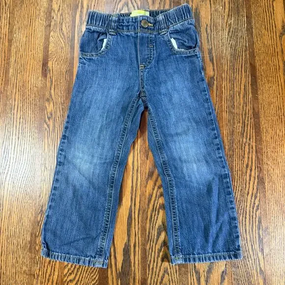 Old Navy 3T Blue Denim Jeans Elastic Waist Adjustable Button Toddler Boys Pants