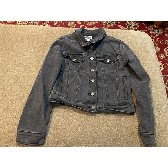 Girls Old Navy Stretch Black Denim Jean Jacket Small Size Large 10-12 (AH)