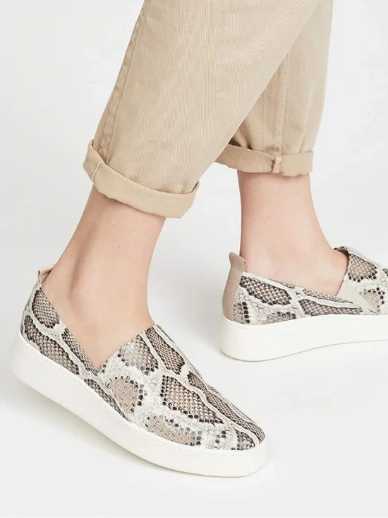 Vince Saxon 2 Snake Emboss Leather Slip On Platform Sneakers US 7 EU 37