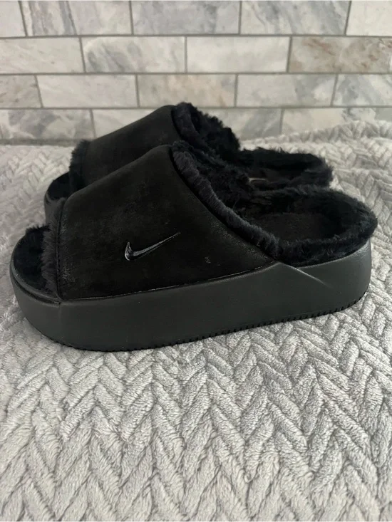 Nike Kids Black Faux-Fur Slide Slippers