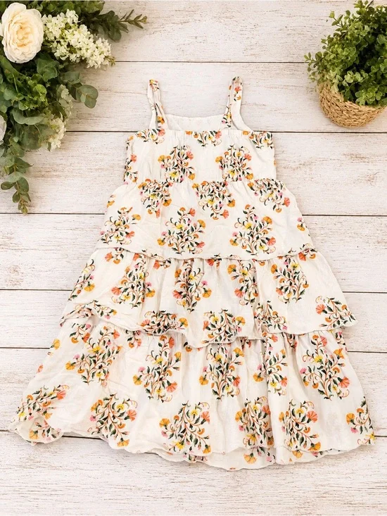 Old Navy Tiered Floral Dress Cottage Core Fairy Whimsical Youth Large (10-12)