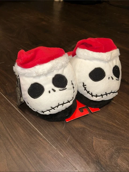 Disney Jack Skellington Plush Slippers in White, Black & Red