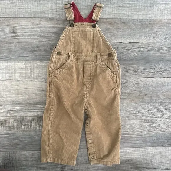 Vtg Y2K Old Navy Brown Tan Corduroy Overalls size 12-18 Months Carpenter Snap