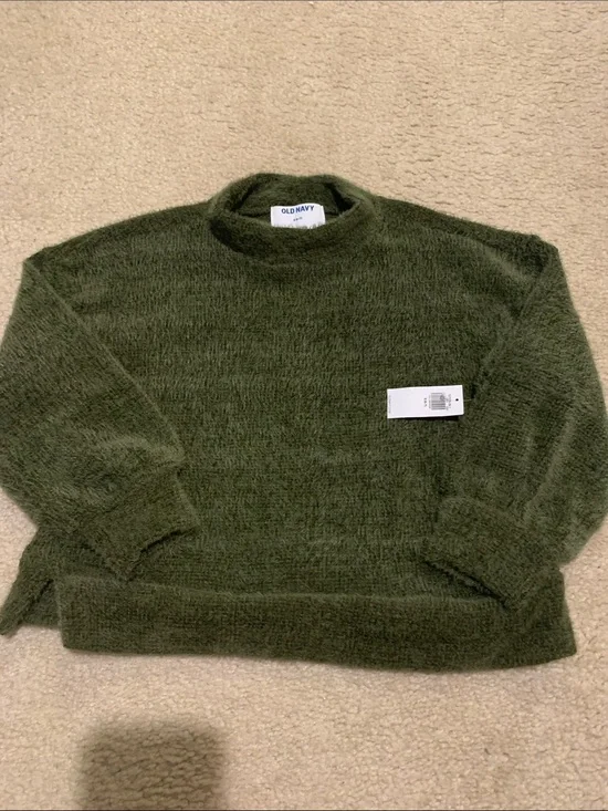 Old Navy Girls Olive Crewneck Plush Knit Sweater