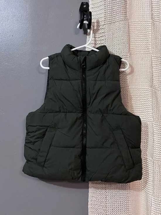 Kids Quilted Puffer Vest in Dark Olive Green