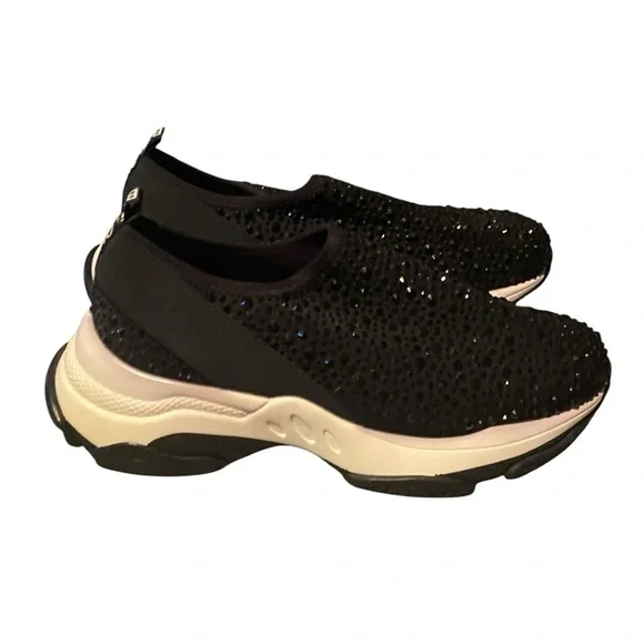 Anthropologie Bibi Lou Black Rhinestones Slip On Fashion Sneakers