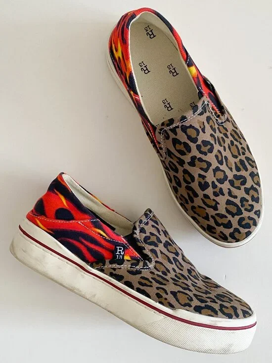 R13 Leopard Flame Print Slip-On Sneakers 7