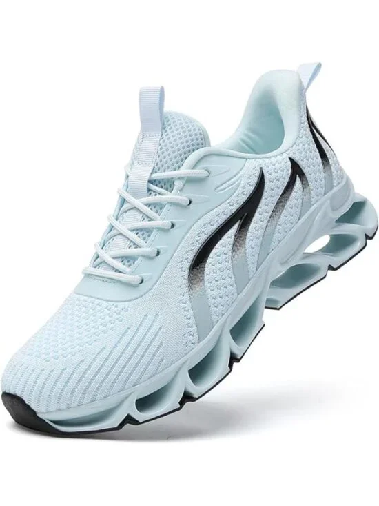 Women's Light Blue Mesh Sneakers Athletic Running Walking Shoes Lace-up