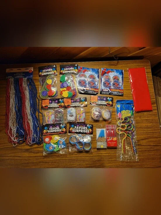 Assorted Party Favor Pack with Red, Blue & Silver Accessories