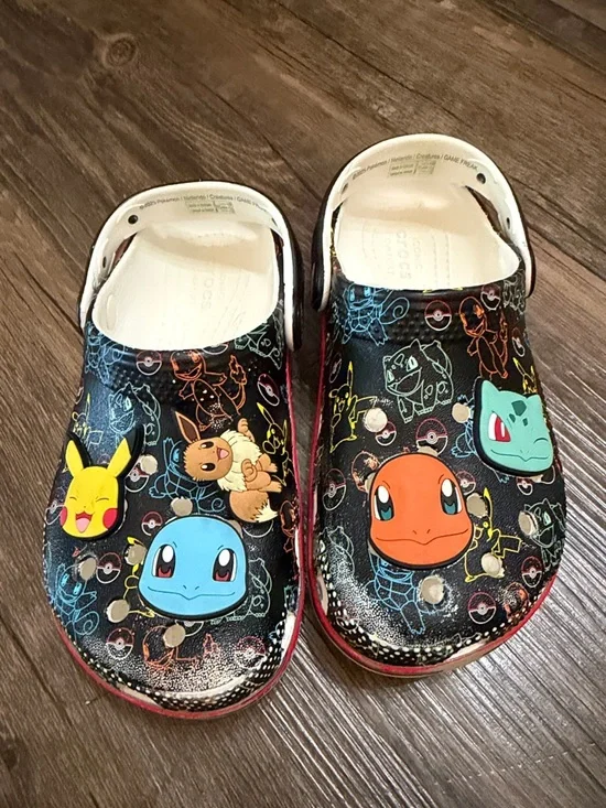 CROCS Kids Black Pokémon Clogs with Colorful Character Graphics
