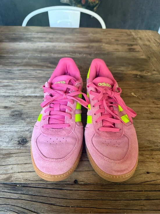 adidas Pink Suede Sneakers with Neon Green Accents