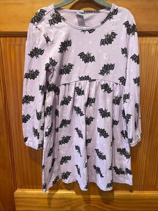 Old Navy Young Girls Lavender Bat Print Long Sleeve Dress