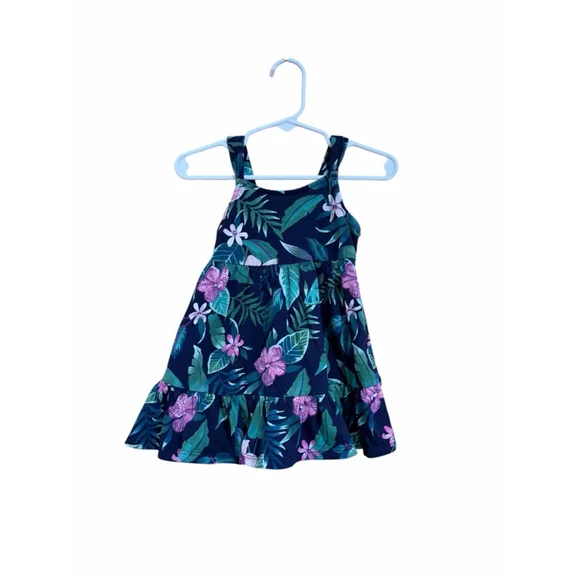 Old Navy Baby Dress 12 18M Floral Tiered Sundress Navy Pink Green