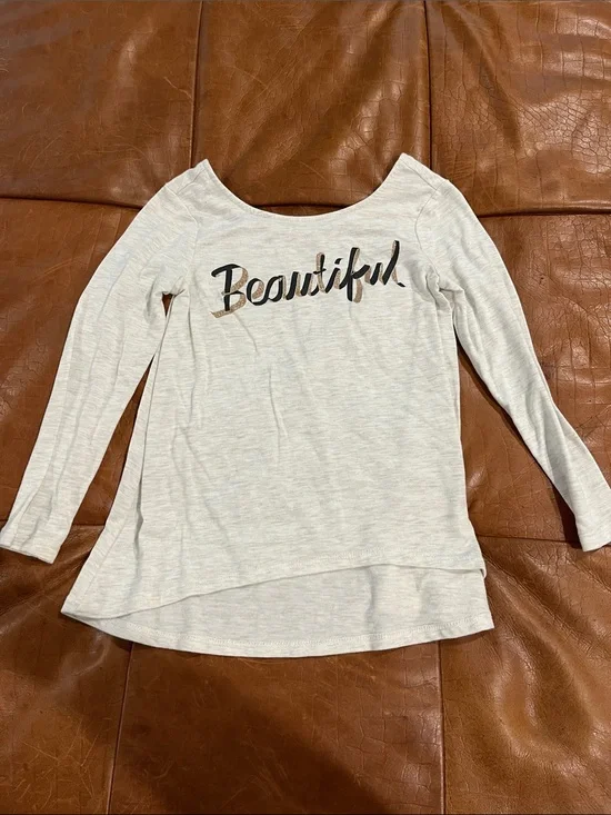 Girls White 'Beautiful' Long Sleeve Graphic Top