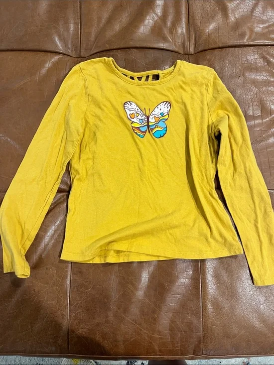 Old Navy Yellow Long-Sleeve Tee with Colorful Butterfly