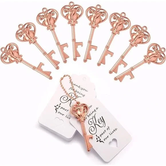 50PCS Crown‎ Key Bottle Opener Wedding Favors with Tags Rose Gold X003QS4RY9
