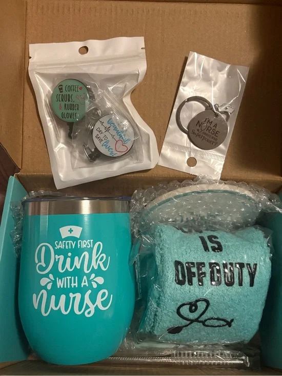 Drink With a Nurse Turquoise Travel Tumbler & Off Duty Towel Gift Set