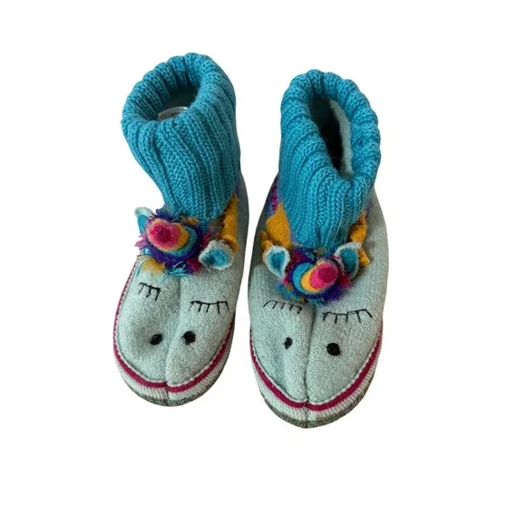 Garnet Hill Kids Wool Unicorn Slippers Mint Blue Bootie Size 2 Made in Ukraine‎