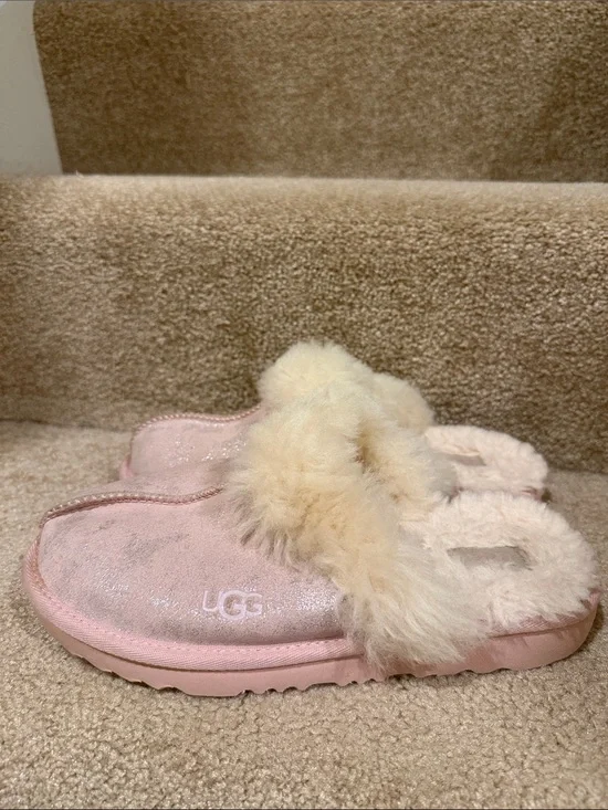 UGG Kids Blush Pink Shearling Clog Slippers