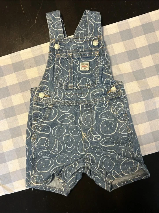 Old Navy Smiley Face & Peace Signs Jean Overalls