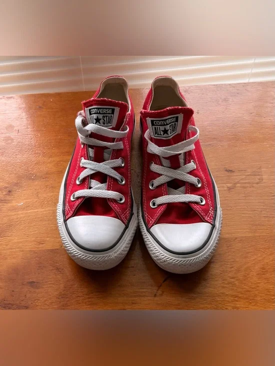 Converse Red Low-Top Canvas Sneakers with White Accents