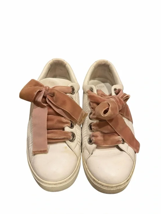 Fendi White Leather Logo Sneakers Pink Velvet Laces EU 37 Italy Balletcore