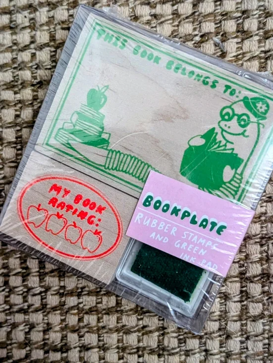 Bookplate Rubber Stamp Set with Green Ink Pad – Gift For Book Lovers Moms Kids‎
