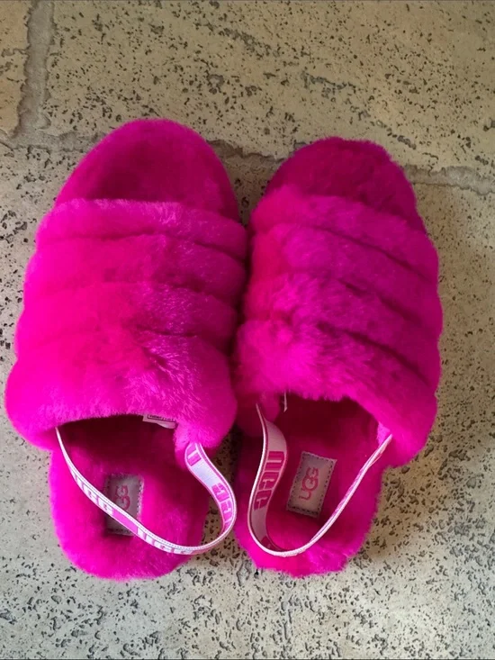 UGG Hot Pink Shearling Slide Slippers