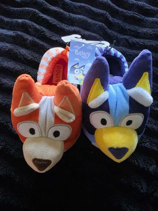 Bluey Plush Kids Slippers - Red & Blue Character Booties