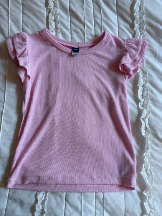 Old Navy Girls Size Large 10/12 Pink Ruffle Short Sleeve Blouse