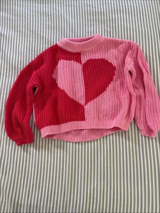 Old Navy Red and Pink Heart Colorblock Knit Sweater