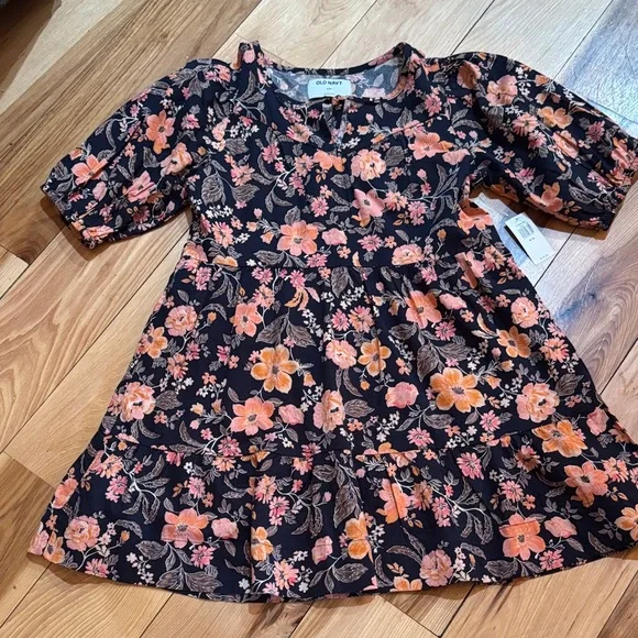 Old Navy Black and Orange Floral Kids Dress