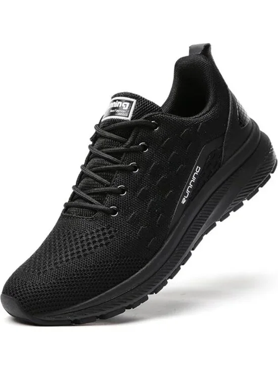 Women's All Black Mesh Sneakers Athletic Running Walking Shoes Lace-up