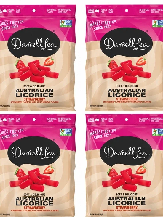 Strawberry Australian Licorice - Bright Red Candy Pack Darrell Lea Plant Based