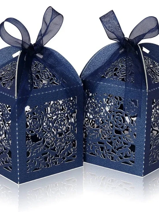 Doyide Laser Cut Party Favor Boxes Navy Blue