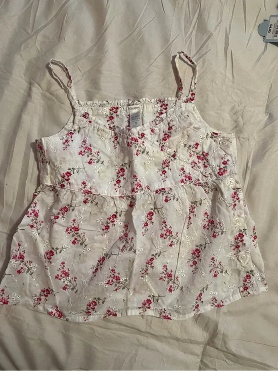 Old Navy White Tank Top with Pink Floral Print